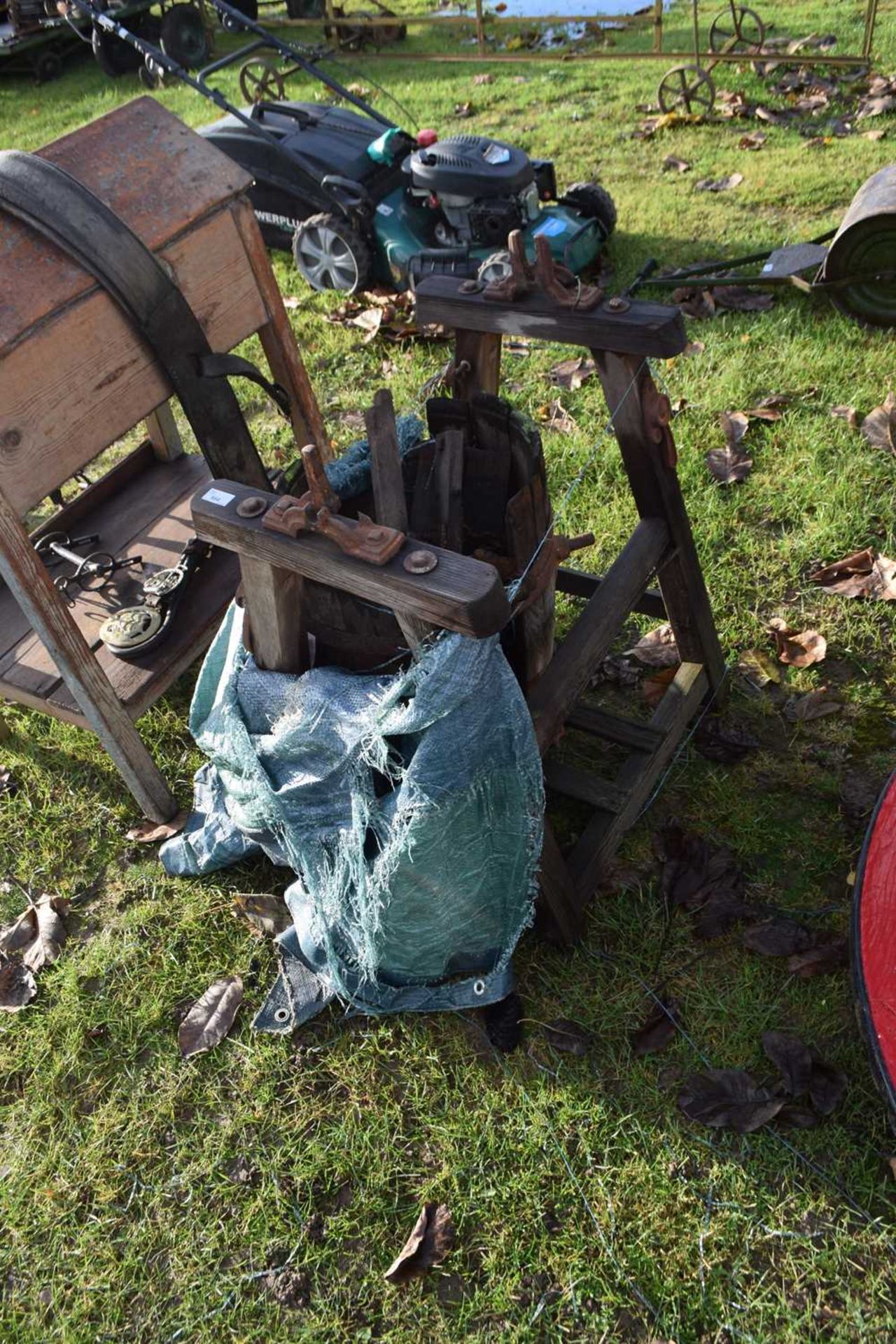 A vintage wooden framed churn, for restoration