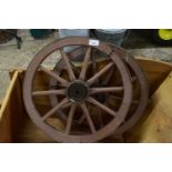 Pair of small wood and iron mounted wheels