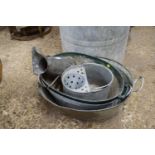 Mixed Lot: three various galvanised baths, a mop bucket and a further jug