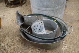 Mixed Lot: three various galvanised baths, a mop bucket and a further jug