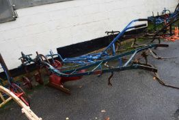 Ramsomes, Sims and Jeffries Ltd, Ipswich, single furrow horse drawn plough with red and dark blue