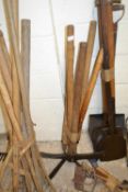 Bundle of implements to include edging shears, pickaxe etc