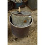 Mixed Lot : copper log box, galvanised iron bucket, feed scoop etc