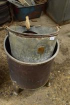 Mixed Lot : copper log box, galvanised iron bucket, feed scoop etc