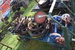 Mixed Lot: Various implement wheels, shoe lasts - NOTE: Does not include the trolley which the items