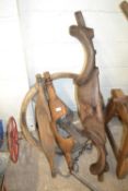 Mixed Lot pair of wooden yokes, a double wooden horse yoke and a further wooden implement part of