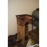 Vintage wood and iron mounted sack loading funnel with plinth base