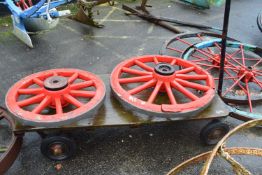 An iron framed and plywood hand cart