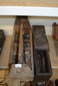 Two wooden tool chests and contents