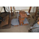 Pair of grey painted iron and oak mounted sack scales
