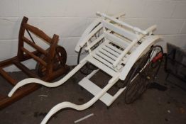 White painted wood and iron wheeled double pushchair
