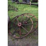 A pair of Nicholsons of Newark iron framed cart wheels, 45 inch diameter