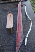 Mixed Lot: A Bulldog scythe, a Bamfords track clearer and a further wood and iron implement
