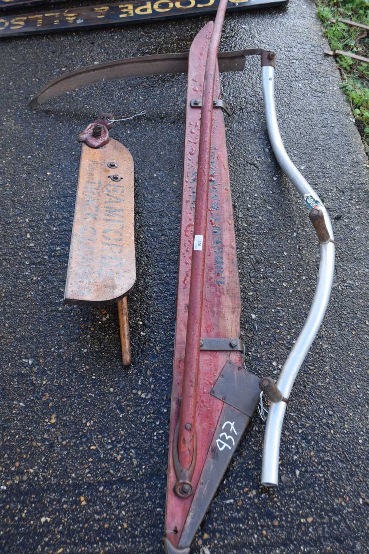 Mixed Lot: A Bulldog scythe, a Bamfords track clearer and a further wood and iron implement