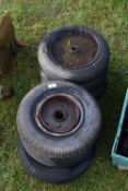 Six various small implement wheels with pheumatic tyres