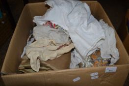 One box of various table linen, christening gown and other assorted items