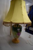 Table lamp with floral decorated porcelain base
