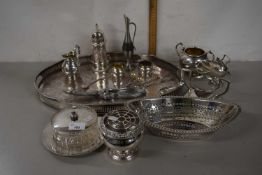 Mixed Lot: Various assorted silver plated wares to include serving tray, tea wares , butter dish
