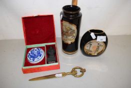 Mixed Lot: Two Chokin vases together with a further boxed Chinese tourist ware seal and ceramic