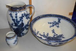 Pavonia pattern wash bowl, jug and mug together with a further non matching slop bucket (4)