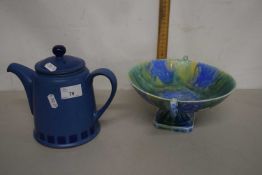 An Empire Ware tazza with marbled glaze together with a Denby teapot