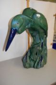 Large Oriental green and blue glazed ceramic model of a heron
