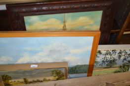 Mixed Lot: Four various modern oil paintings of coastal view, rural scenes and a street scene with