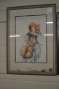 A framed study of a violin player, indistinctly signed
