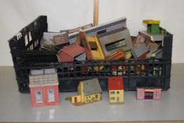 Box of various model railway buildings, platform, track etc