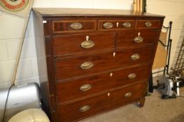 Large Georgian mahogany chest of drawers with five small drawers over three long drawers, raised