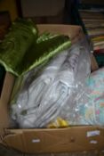 Box of various assorted cushions, curtains and other items