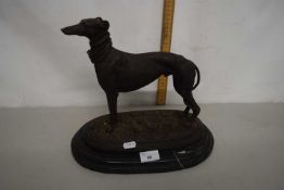 After Mene, bronzed metal study of a greyhound raised on a polished marble base
