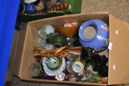 Box of various house clearance ceramics and glass wares to include a large modern Oriental vase, a