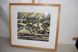Max Angus - The Sand Dune Hare, lino cut, framed and glazed