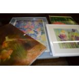 Mixed Lot: Pictures to include E.Bell, study of goldfish, oil on canvas, a further study of flowers,