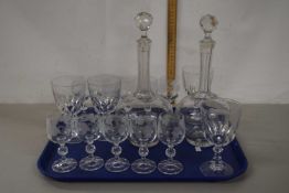 Collection of various drinking glasses, decanters etc