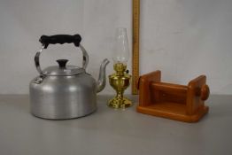 An Aga kettle plus a small oil lamp and a loo roll holder