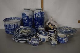 Mixed Lot: Various blue and white ceramics to include a Spode Italian pattern jardiniere, a pair