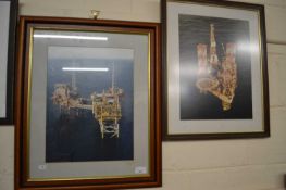 Two photographic prints of oil rigs