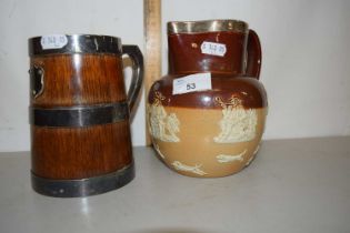 Doulton Lambeth stone ware harvest jug with silver mounted collar together with a further silver