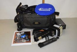 A camera bag containing Mecablitz CT4 flash with Nikon TTL adaptor, quantum battery etc