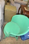 Lloyd Loom style linen box and similar green painted chair (2)