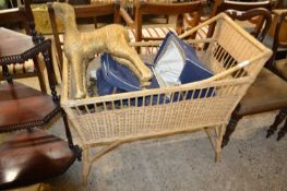 Mixed Lot: A wicker cot, a model deer, top section of a small pram etc