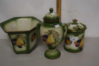 Three pieces of Staffordshire Pottery fruit decorated wares