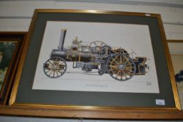 Coloured print Fowler Ploughing Engine
