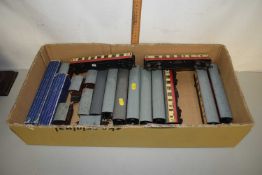 Box of Hornby Dublo carriages and other rolling stock