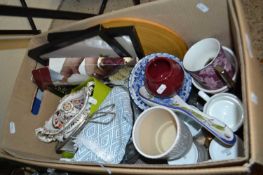 Box of various house clearance ceramics, kitchen wares etc