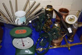 Mixed Lot: Letter scales, model motorbike, brass bell, beam scales and other assorted items