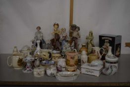 Large Mixed Lot: Various assorted ornaments, vases, pin dishes, candlesticks etc