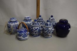 Collection of small Oriental blue and white jars